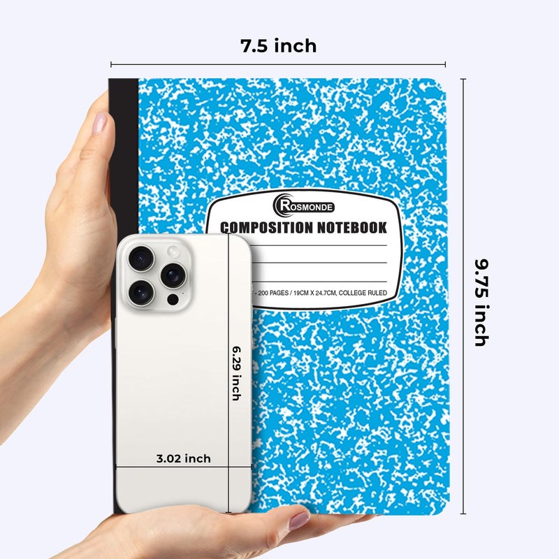 Rosmonde 12 Pack Bulk Composition Notebooks College Ruled  200 Pages (100 Sheets)  9-3/4 x 7-1/2  Hard Cover College Ruled Notebooks  Assorted Colors Composition Notebook For School  Colors May Repeat - Image 3